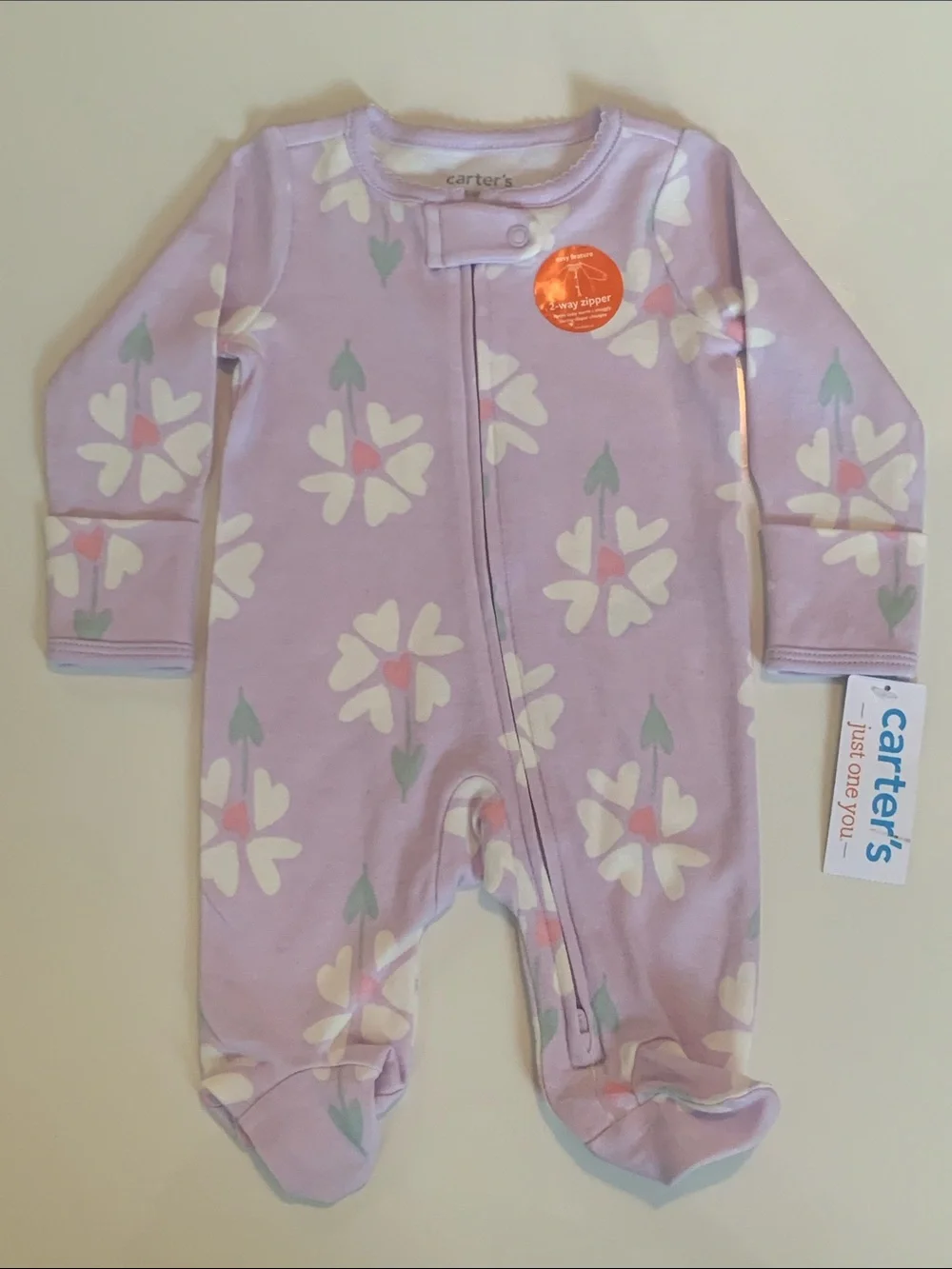 NWT Carter's Lavender Floral Footed One-Piece Size Newborn